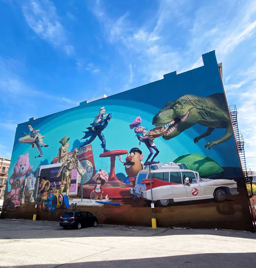The Kenner toy mural in daylight.